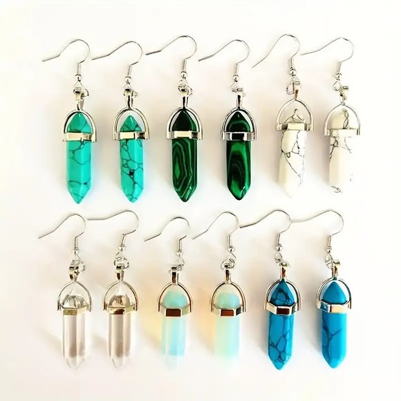 NWT Natural Stone Crystal  Quartz Hexagonal Earrings Agate - Picture 1 of 6